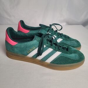 Adidas Gazelle Indoor Collegiate Green Pink Shoes Women's Size 10.5 Suede